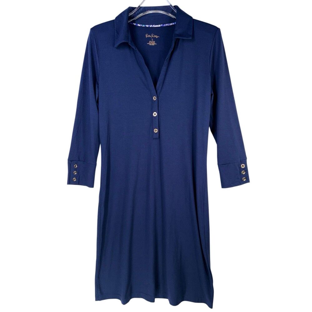 Lilly Pulitzer Dress Size Small Ansley Polo  3/4 Sleeve UPF Blue Beach Coastal